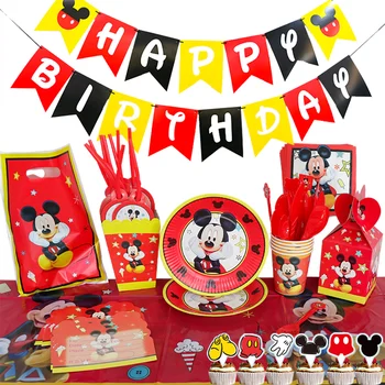 1set Disney Červená Mickey Mouse Detí Tému Narodeninovej Party Poháre Taniere ballon Baby Sprcha Jednorázový Riad Dodávky Nastaviť