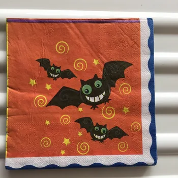 20 Vintage obrúsok papier tkaniva roztomilý kreslený Halloween Tekvica Ghost cat bat spider čistý star dekor decoupage strany serviette