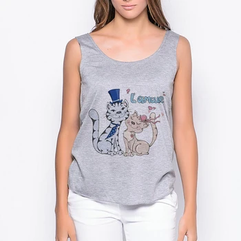 2021 lete cute cat karikatúra Tlače tielko bez Rukávov O-krku Grafické Vesta Posádky Krku Nádrž módne Harajuku Voľné Žena T-shirt