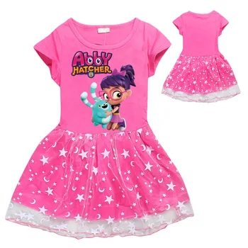 Abby Hatcher C Deti Oblečenie Podkolienok Šaty Cute Bavlna Gázy Plný Šaty Teenagerov Cartoon Baby Dievčatá Strana Oblečenie 0