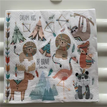 Decoupage papier, servítky elegantné tkaniva vintage uterák roztomilý kreslený zvierat lev dieťa narodeniny, svadobné party domov krásne dekor 20