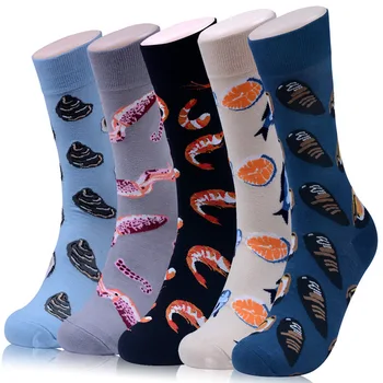 Mužov Ponožky Legrační Karikatúra Chobotnice, Krevety, Morské Plody Farebné Šťastný Harajuku Osobnosti Hip Hop, Street Style Muž Skate Bavlnené Ponožky