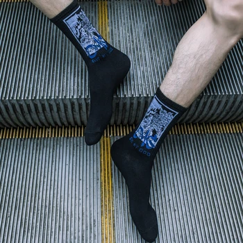 Móda Harajuku Pôvodné Písmeno Ponožky Muži Ženy Lightning Ponožky s potlačou Hiphop Bavlna Čierne Biele Športové Skateboard Ponožky