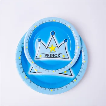 Princes Crown Modré Tému Party Dodávky Chlapci Narodeniny Papierové Poháre Taniere Slamky Banner Baby Sprcha Dekorácie Deti Prospech 0