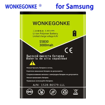WONKEGONKE 3000mah EB464358VU batérie Pre Samsung Galaxy Y Duos S6102 Mini 2 S6500 S6802 Galaxy Ace Plus S7500 S7508