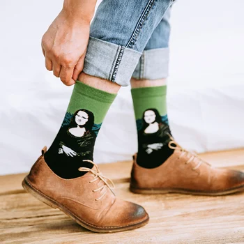 Šťastný Bavlna pánske Ponožky, Hviezdna Noc Zimné Módne Retro Osobnosti Umenia Van Gogh Ponožka olejomaľba Harajuku Vtipné Ženy Ponožky